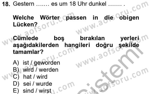 Almanca 2 Dersi 2014 - 2015 Yılı (Vize) Ara Sınav Soruları 18. Soru