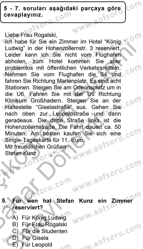 Almanca 2 Dersi 2014 - 2015 Yılı (Vize) Ara Sınav Soruları 5. Soru