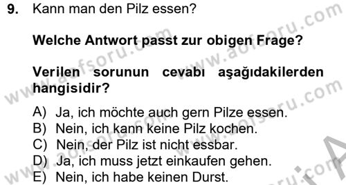 Almanca 2 Dersi 2014 - 2015 Yılı (Vize) Ara Sınav Soruları 9. Soru