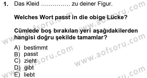 Almanca 2 Dersi 2014 - 2015 Yılı (Final) Dönem Sonu Sınav Soruları 1. Soru