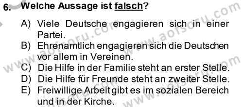 Almanca 2 Dersi 2014 - 2015 Yılı (Final) Dönem Sonu Sınav Soruları 6. Soru