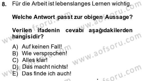 Almanca 2 Dersi 2014 - 2015 Yılı Tek Ders Sınav Soruları 8. Soru