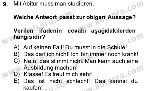 Almanca 2 Dersi 2014 - 2015 Yılı Tek Ders Sınav Soruları 9. Soru