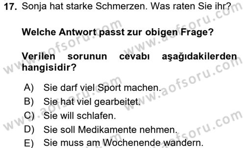 Almanca 2 Dersi 2015 - 2016 Yılı (Vize) Ara Sınav Soruları 17. Soru