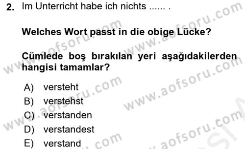 Almanca 2 Dersi 2015 - 2016 Yılı (Vize) Ara Sınav Soruları 2. Soru