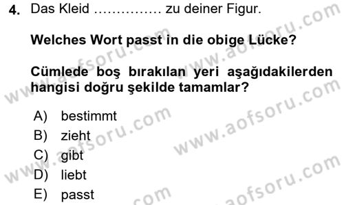 Almanca 2 Dersi 2015 - 2016 Yılı (Vize) Ara Sınav Soruları 4. Soru
