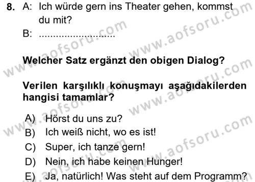 Almanca 2 Dersi 2015 - 2016 Yılı (Vize) Ara Sınav Soruları 8. Soru