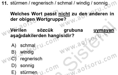 Almanca 2 Dersi 2015 - 2016 Yılı (Final) Dönem Sonu Sınav Soruları 11. Soru