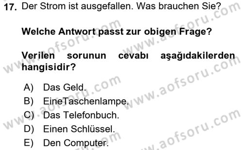 Almanca 2 Dersi 2015 - 2016 Yılı (Final) Dönem Sonu Sınav Soruları 17. Soru