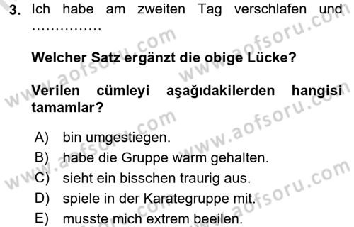 Almanca 2 Dersi 2015 - 2016 Yılı (Final) Dönem Sonu Sınav Soruları 3. Soru