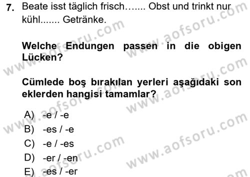 Almanca 2 Dersi 2015 - 2016 Yılı (Final) Dönem Sonu Sınav Soruları 7. Soru