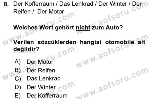 Almanca 2 Dersi 2015 - 2016 Yılı (Final) Dönem Sonu Sınav Soruları 8. Soru
