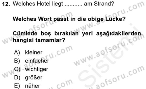 Almanca 2 Dersi 2015 - 2016 Yılı Tek Ders Sınav Soruları 12. Soru