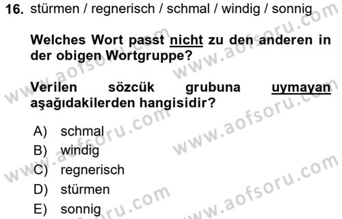 Almanca 2 Dersi 2015 - 2016 Yılı Tek Ders Sınav Soruları 16. Soru