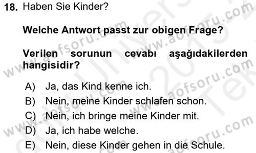 Almanca 2 Dersi 2015 - 2016 Yılı Tek Ders Sınav Soruları 18. Soru
