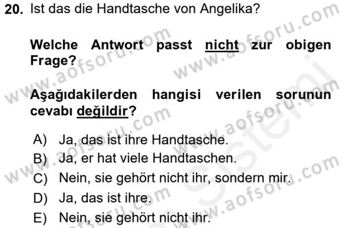 Almanca 2 Dersi 2015 - 2016 Yılı Tek Ders Sınav Soruları 20. Soru