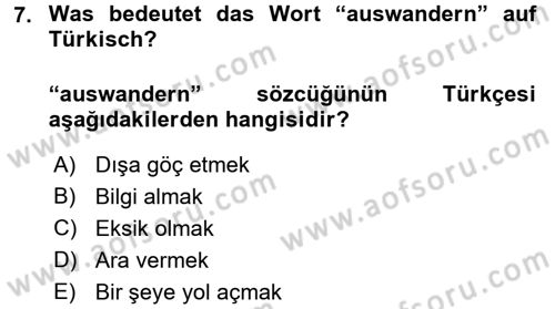 Almanca 2 Dersi 2015 - 2016 Yılı Tek Ders Sınav Soruları 7. Soru