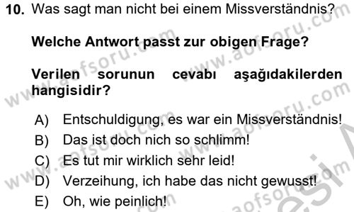 Almanca 2 Dersi 2016 - 2017 Yılı 3 Ders Sınav Soruları 10. Soru