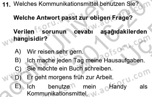Almanca 2 Dersi 2016 - 2017 Yılı 3 Ders Sınav Soruları 11. Soru