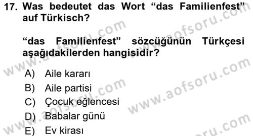 Almanca 2 Dersi 2016 - 2017 Yılı 3 Ders Sınav Soruları 17. Soru