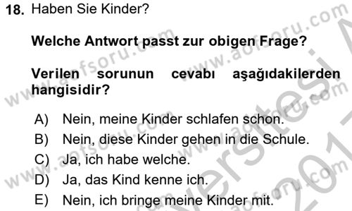 Almanca 2 Dersi 2016 - 2017 Yılı 3 Ders Sınav Soruları 18. Soru