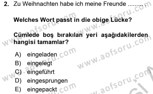 Almanca 2 Dersi 2016 - 2017 Yılı 3 Ders Sınav Soruları 2. Soru