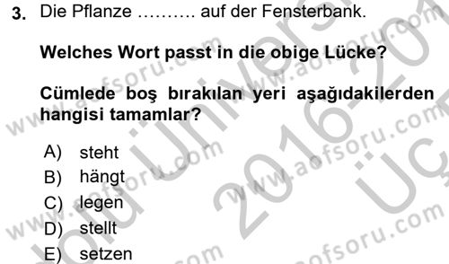 Almanca 2 Dersi 2016 - 2017 Yılı 3 Ders Sınav Soruları 3. Soru