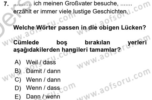 Almanca 2 Dersi 2016 - 2017 Yılı 3 Ders Sınav Soruları 7. Soru