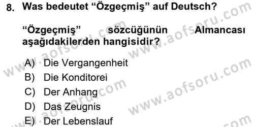 Almanca 2 Dersi 2016 - 2017 Yılı 3 Ders Sınav Soruları 8. Soru