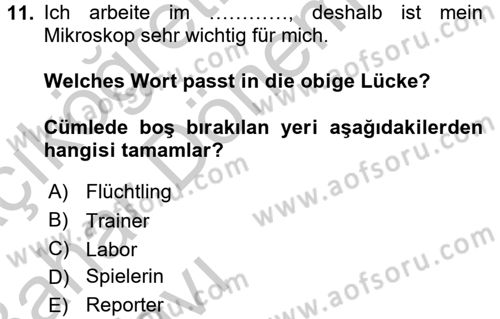 Almanca 2 Dersi 2016 - 2017 Yılı (Vize) Ara Sınav Soruları 11. Soru