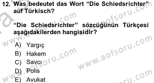 Almanca 2 Dersi 2016 - 2017 Yılı (Vize) Ara Sınav Soruları 12. Soru