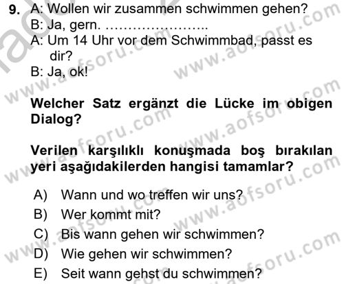 Almanca 2 Dersi 2016 - 2017 Yılı (Vize) Ara Sınav Soruları 9. Soru