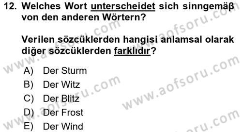 Almanca 2 Dersi 2016 - 2017 Yılı (Final) Dönem Sonu Sınav Soruları 12. Soru