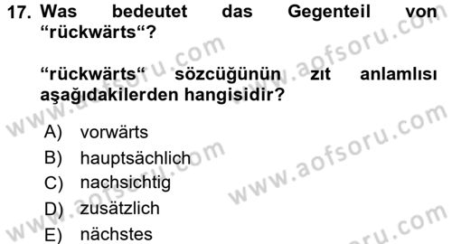 Almanca 2 Dersi 2016 - 2017 Yılı (Final) Dönem Sonu Sınav Soruları 17. Soru