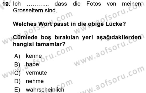 Almanca 2 Dersi 2016 - 2017 Yılı (Final) Dönem Sonu Sınav Soruları 19. Soru