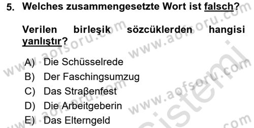 Almanca 2 Dersi 2016 - 2017 Yılı (Final) Dönem Sonu Sınav Soruları 5. Soru
