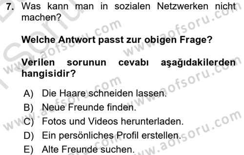 Almanca 2 Dersi 2016 - 2017 Yılı (Final) Dönem Sonu Sınav Soruları 7. Soru