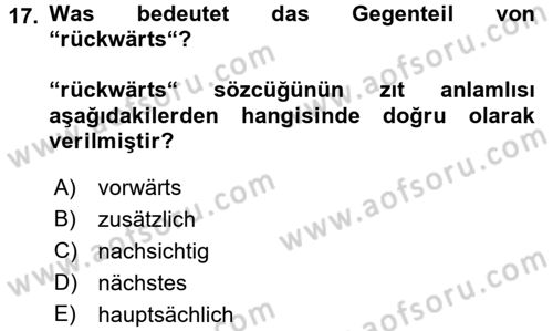 Almanca 2 Dersi 2017 - 2018 Yılı 3 Ders Sınav Soruları 17. Soru