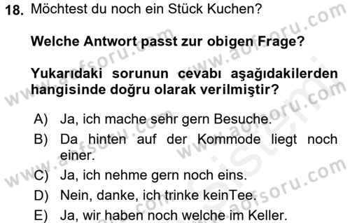 Almanca 2 Dersi 2017 - 2018 Yılı 3 Ders Sınav Soruları 18. Soru