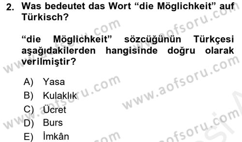 Almanca 2 Dersi 2017 - 2018 Yılı 3 Ders Sınav Soruları 2. Soru