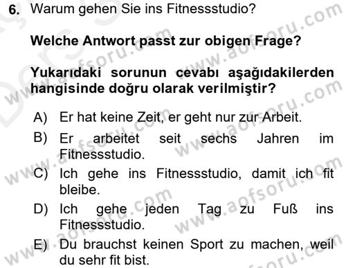 Almanca 2 Dersi 2017 - 2018 Yılı 3 Ders Sınav Soruları 6. Soru