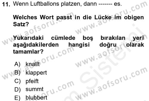 Almanca 2 Dersi 2017 - 2018 Yılı (Vize) Ara Sınav Soruları 11. Soru