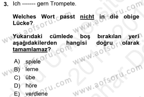 Almanca 2 Dersi 2017 - 2018 Yılı (Vize) Ara Sınav Soruları 3. Soru