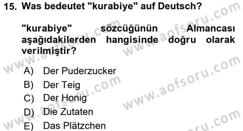 Almanca 2 Dersi 2017 - 2018 Yılı (Final) Dönem Sonu Sınav Soruları 15. Soru
