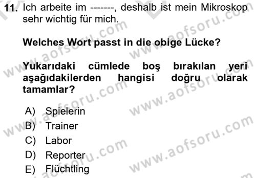 Almanca 2 Dersi 2021 - 2022 Yılı (Vize) Ara Sınav Soruları 11. Soru