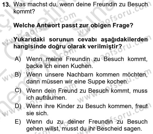 Almanca 2 Dersi 2021 - 2022 Yılı (Vize) Ara Sınav Soruları 13. Soru