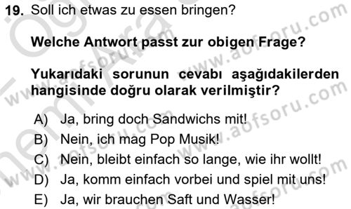 Almanca 2 Dersi 2021 - 2022 Yılı (Vize) Ara Sınav Soruları 19. Soru