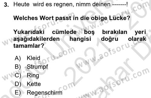 Almanca 2 Dersi 2021 - 2022 Yılı (Vize) Ara Sınav Soruları 3. Soru