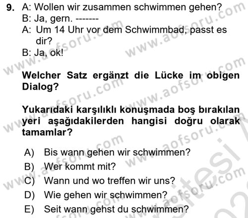 Almanca 2 Dersi 2021 - 2022 Yılı (Vize) Ara Sınav Soruları 9. Soru