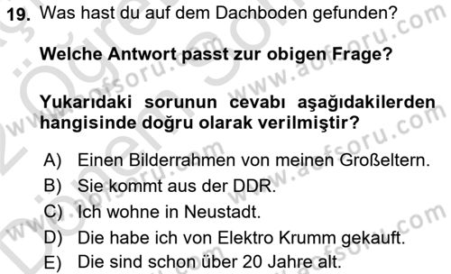 Almanca 2 Dersi 2021 - 2022 Yılı (Final) Dönem Sonu Sınav Soruları 19. Soru
